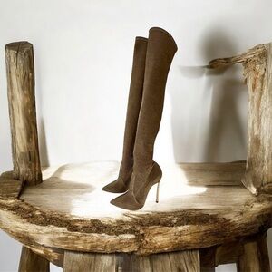 Casadei gold glitter blade over knee boots sz38